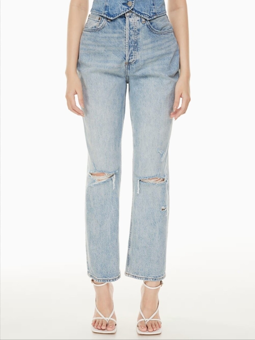 Denim Forum Aritzia Light Wash Distressed Straight Leg Jeans Size 26 / 2